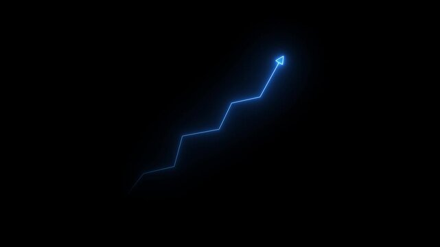 Neon business line up arrow graph icon animation. Abstract glowing neon line arrow business graph on black background 4k video animation.