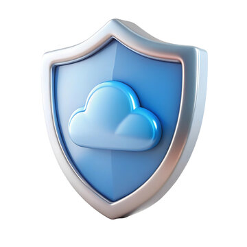 3d render of a blue shield with a cloud icon isolated on transparent background