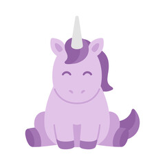 Fototapeta premium Cute purple unicorn sitting down, isolated on transparent background