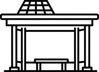 Fototapeta premium Modern Solar Powered Bus Stop Shelter Icon With Sustainable Energy Roof and Minimalist Monoline Style Outline