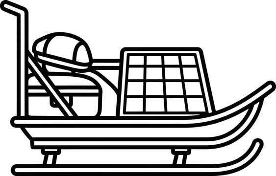 Monoline Outline Icon of Mountain Emergency Rescue Sled Equipped With Sustainable Solar Panel for Winter Medical Evacuation