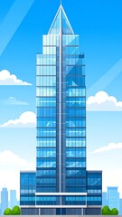 Fototapeta premium Modern skyscraper with glass facade in urban setting.