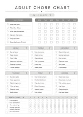 Fototapeta premium Adult Chore Chart Planner Template for Organizing Household Tasks and Cleaning Routines