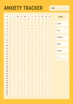 Anxiety Tracker Planner Template for Monitoring Daily Anxiety Levels and Mood
