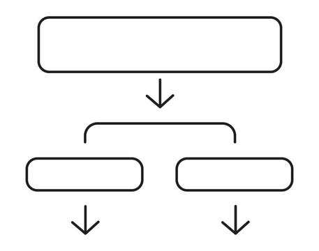 Hierarchical organization chart template with flowchart boxes and directional arrows
