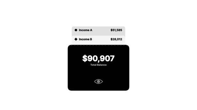 Financial income balance animation showing increasing total funds