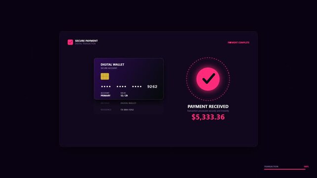 Digital payment processing interface with credit card and transaction success