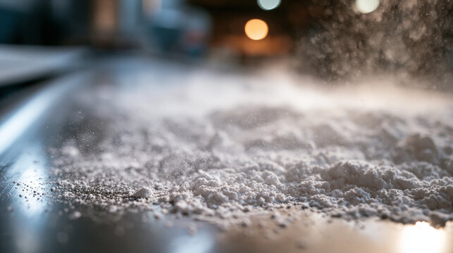 White Flour Scattering on Kitchen Counter During Baking