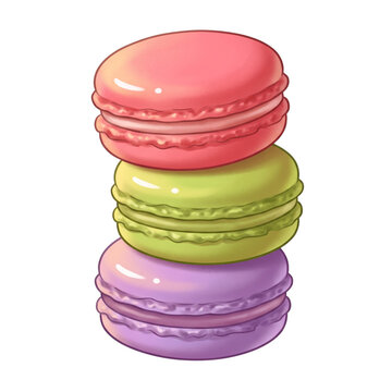 Cute cartoon sweet macaron character with a happy face, flat vector kawaii mascot illustration isolated on a white background