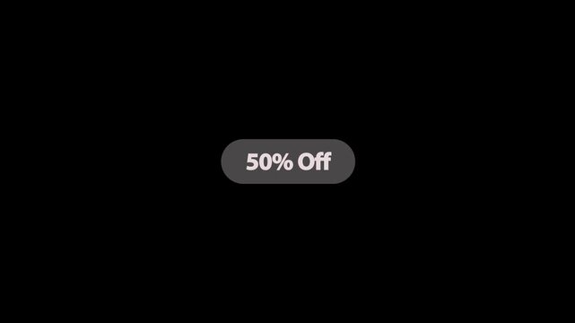 50% Off CTA Discount Text Animation with Arrow Cursor Click on Transparent Background for Website, App, Game.