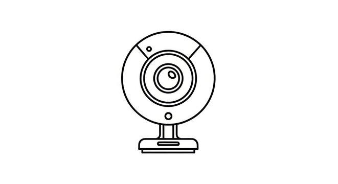 Webcam icon, digital camera, video call, online communication, technology, simple line drawing, isolated on white background