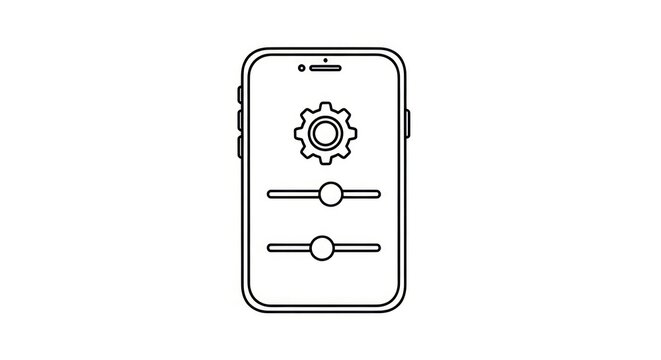 Smartphone settings icon with cogwheel and sliders, clean line art illustration for app or UI design.