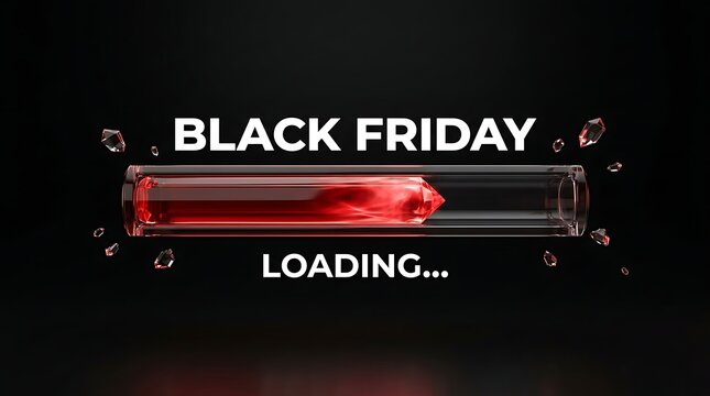 Black Friday shopping concept featuring a futuristic glowing red progress bar loading on a dark background