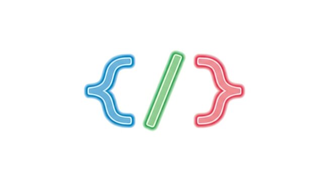 Neon Code Brackets Symbol: Programming, Coding, Syntax, Development, Technology Concept
