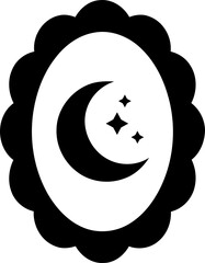 Ornate oval frame with crescent moon and stars symbol during twilight isolated on transparent background © MDMAHMUDUL
