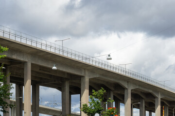 Fototapeta premium Stockholm Skanstullsbron (the Skanstull Bridge) bridge infrastructure with concrete overpass structure