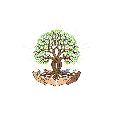 Tree of Life with Hands and Rays, Spiritual Growth, Growth Symbol