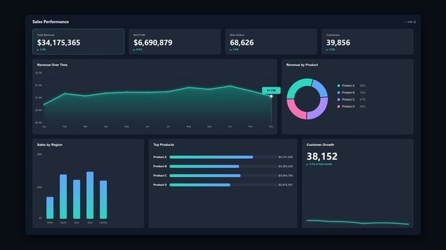 Sales performance dashboard with financial data analytics and business charts