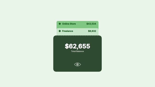 Digital wallet interface showing total balance and income stream breakdown