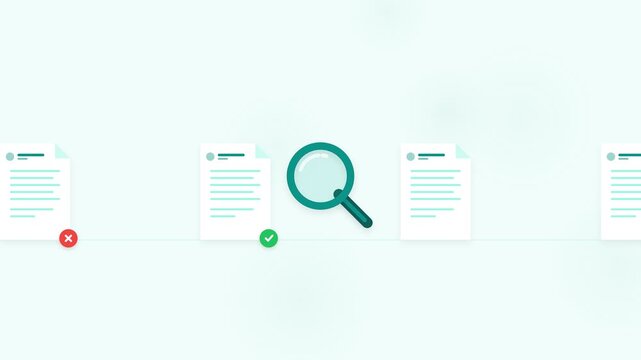 document review analysis process with animated magnifying glass inspection