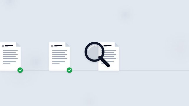 document inspection with magnifying glass inspecting paper file icons