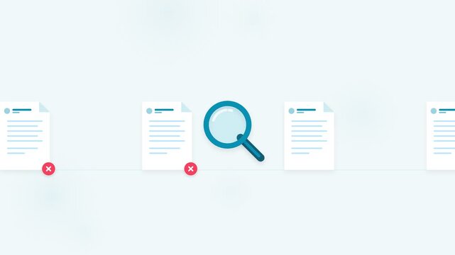 document search and review icon animation with magnifying glass