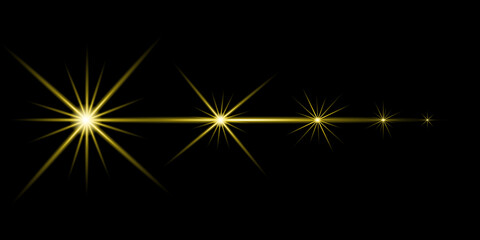 Fototapeta premium Golden Yellow Starburst Light Rays with Horizontal Glowing Light Streak on Black Background