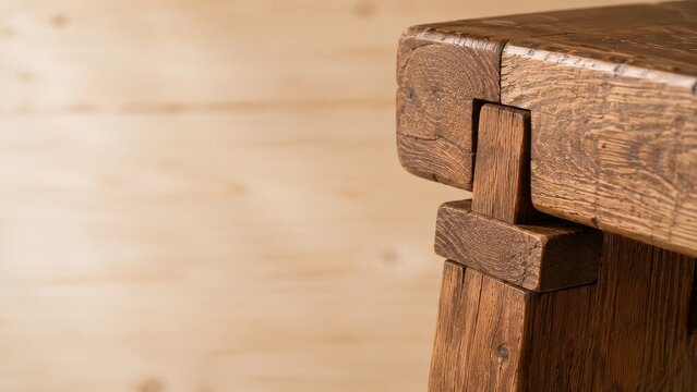 Close Up of Traditional Wooden Mortise and Tenon Joinery in Sustainable Furniture