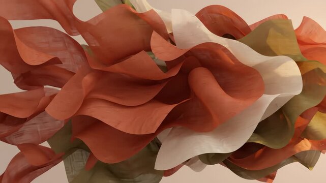 Abstract Motion of Flowing Fabric Ribbons in Earth Tones