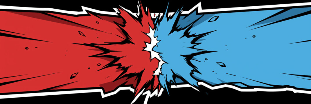 Dynamic versus battle frame with lightning effects and comic-style explosion patterns for anime game posters and cartoon fight scene backgrounds with vibrant design elements