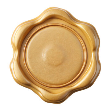 Golden wax seal with circular center isolated on transparent background