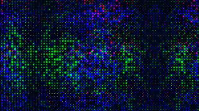 Vibrant digital pixels and neon dots create a dynamic loopable glitch effect perfect for modern technology background designs