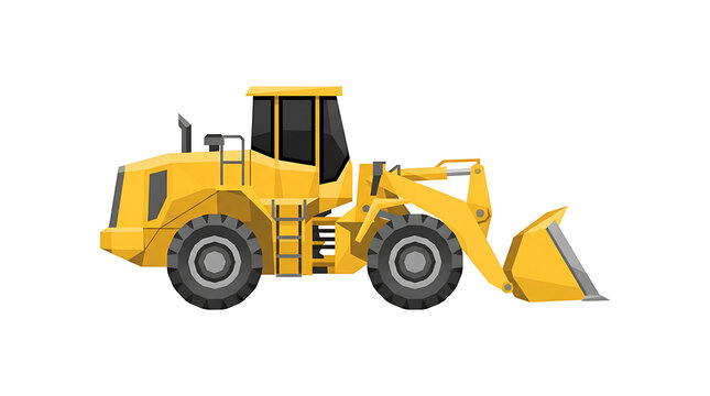 Low poly yellow front end loader construction equipment illustration