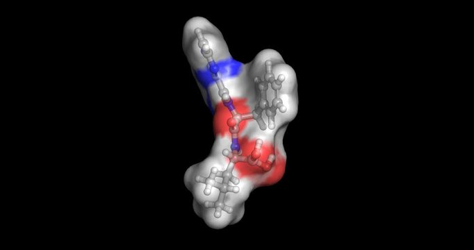 Bortezomib, proteasome inhibitor drug for multiple myeloma and mantle cell lymphoma, 3D molecule spinning, 4K