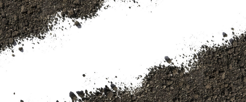 Diagonal opposite corners border of dark brown dirt and soil on black