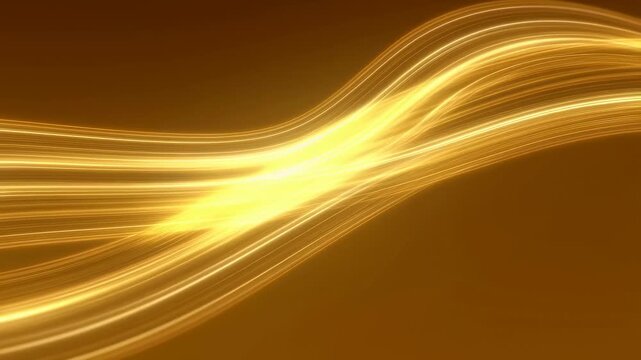 Golden glowing light streaks flow smoothly across a warm solid background with shimmering waves and soft blur effects. Atmospheric backdrop shaped by energy flow and light motion.