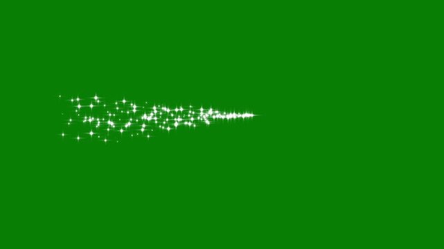Glowing white glitter sparkle star line trail animation, magical fairy dust wand path, twinkling particle burst, smooth starlight shimmer overlay for video editing, green screen stock asset