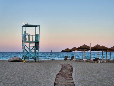Stunning sunset at Simos Beach in Elafonisos, Greece showcasing tranquil seaside beauty
