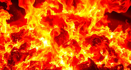 Fototapeta premium Intense Burning Fire Flames And Glowing Embers Background Texture Fire Flames