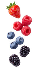 Fresh strawberries, raspberries, blueberries, and blackberries isolated on transparent background © Png Stock Pro