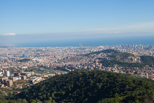 Panoramic View of Barcelona Skyline and Mediterranean Sea