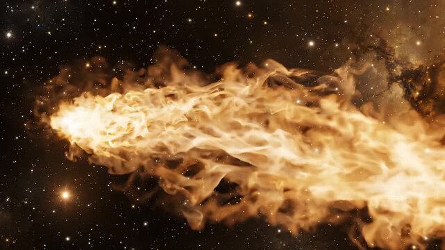 Fiery Comet Flying Through Deep Space With Glowing Nebula Background