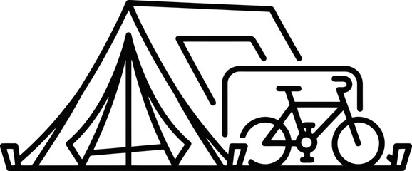 Obraz premium Camping Tent Icon With Integrated Bicycle Storage Garage and Side Entry for Secure Bike Parking Monoline Outline