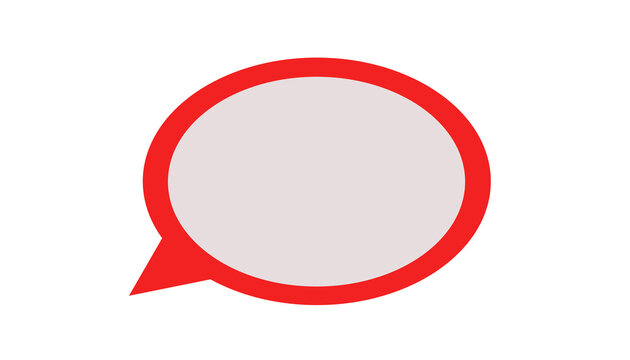 A flat speech bubble icon: a light gray oval with a thick red outline and a red triangular tail, centered on a white background. A clear symbol for indicating chat, messages, or comments.