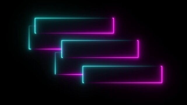 Glowing pink and cyan neon three frames HUD line annotation interface, system, coding, matrix signal futuristic square, dynamic Matrix Concept Background..