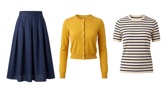 Women's Capsule Wardrobe with Skirt Cardigan and Striped Top