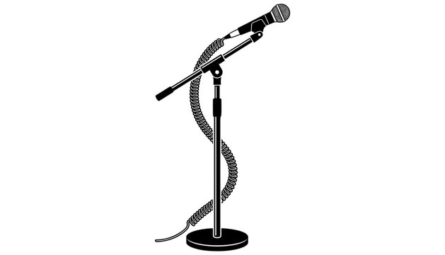 Stage Microphone On Straight Floor Stand Vector Illustration Featuring Dynamic Vocal Mic Mounted With Wrapped Audio XLR Cable