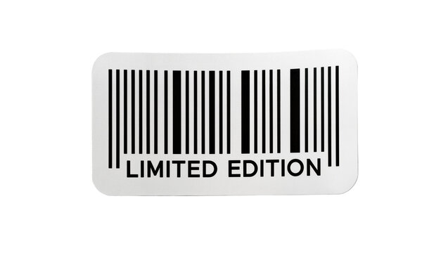 Black and white barcode sticker with LIMITED EDITION text, isolated on transparent background