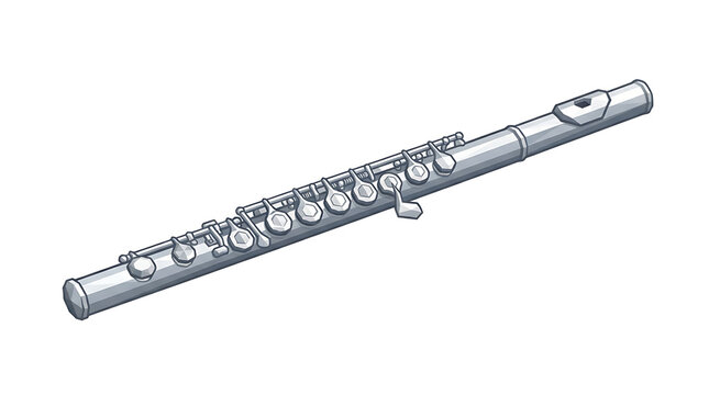 Low poly silver flute instrument icon isolated against white background for orchestral design projects
