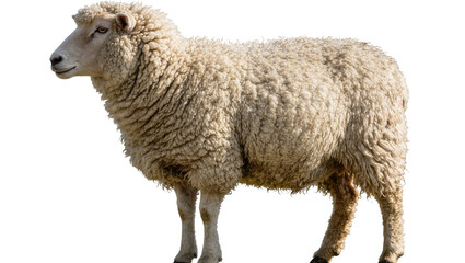 Fototapeta premium Fluffy white sheep with thick woolly fleece, isolated on transparent background